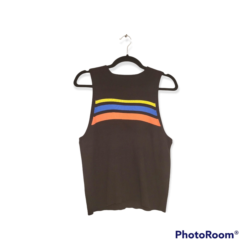 Express Women's crop top sweater tank top xl black striped NWT